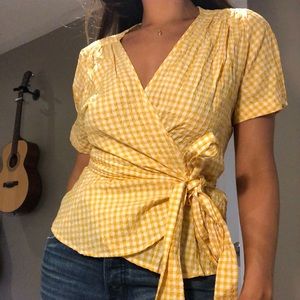 Yellow gingham wrap top